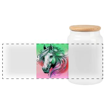 horse - Panoramic Cookie Jar with Wooden Lid - white - Front