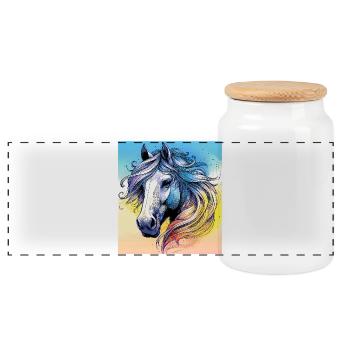 horse - Panoramic Cookie Jar with Wooden Lid - white - Front