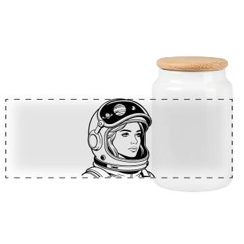 Space woman - Panoramic Cookie Jar with Wooden Lid - white - Front