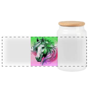 horse - Panoramic Cookie Jar with Wooden Lid - white - Front