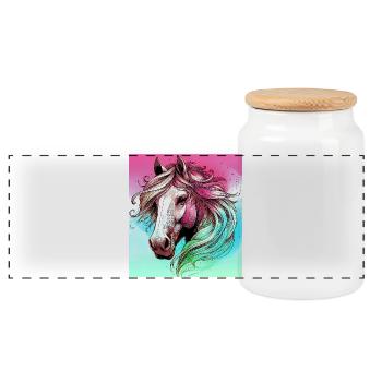 horse - Panoramic Cookie Jar with Wooden Lid - white - Front