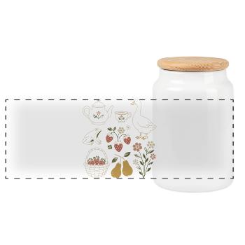 Douceur Champêtre: Nature and Vintage Tea - Panoramic Cookie Jar with Wooden Lid - white - Front