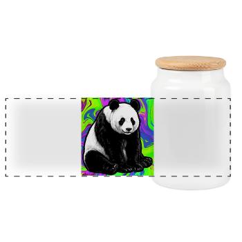panda - Panoramic Cookie Jar with Wooden Lid - white - Front