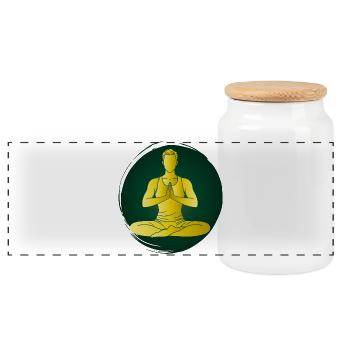 Yoga Man Green Meditation Zen Wellness Pose - Panoramic Cookie Jar with Wooden Lid - white - Front