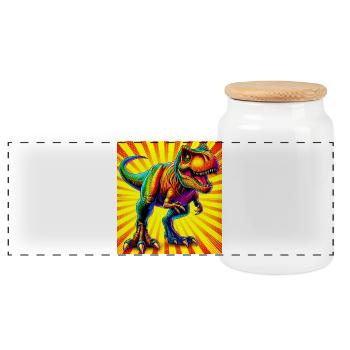 dinosaur - Panoramic Cookie Jar with Wooden Lid - white - Front