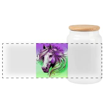 horse - Panoramic Cookie Jar with Wooden Lid - white - Front