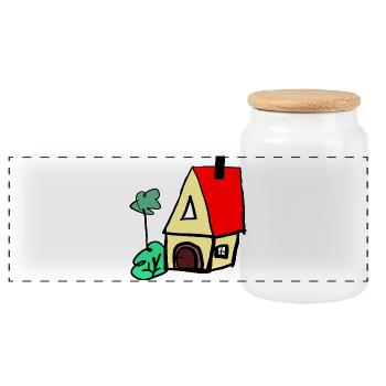 House Hut Cottage - Panoramic Cookie Jar with Wooden Lid - white - Front