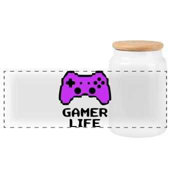 Knalliger Gamer Life Controller - Panorama Keksdose mit Holzdeckel - Weiß - Vorne