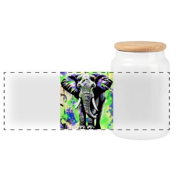 Elefant - Panorama Keksdose mit Holzdeckel - Weiß - Vorne