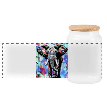 Elefant - Panorama Keksdose mit Holzdeckel - Weiß - Vorne
