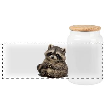 Weiches Waschbär-Plüschspielzeug Illustration - Panorama Keksdose mit Holzdeckel - Weiß - Vorne