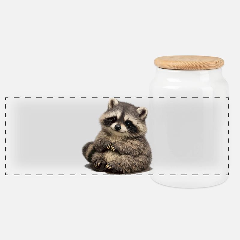 Weiches Waschbär-Plüschspielzeug Illustration - Panorama Keksdose mit Holzdeckel - Weiß