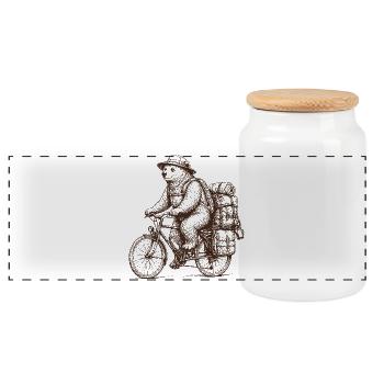 Motif de l’ours cool sur vélo en plein air - Boîte à biscuits avec couvercle en bois - blanc - Devant