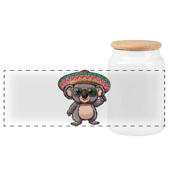 Koala Comic Funny Sombrero - Panoramic Cookie Jar with Wooden Lid - white - Front