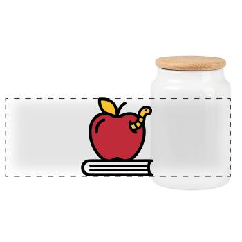 Apfel Buch Wurm Grundschule - Panorama Keksdose mit Holzdeckel - Weiß - Vorne