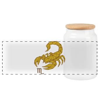 Geometric Gold Scorpio -Scorpio - Panoramic Cookie Jar with Wooden Lid - white - Front