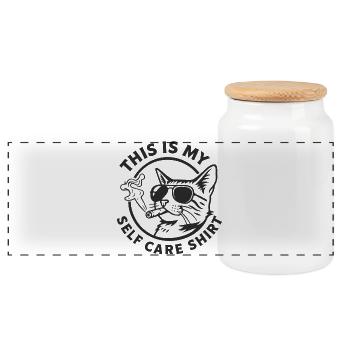 Katzen Selfcare Shirt mit Sonnenbrille Geschenk - Panorama Keksdose mit Holzdeckel - Weiß - Vorne