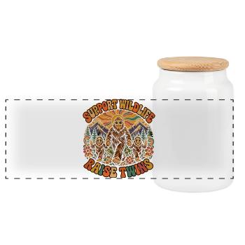 Bigfoot and Twins: Support the Wild - Panoramic Cookie Jar with Wooden Lid - white - Front