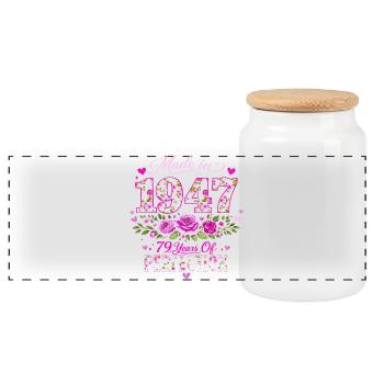 Geschenk 79 Years Woman – Geburtstag 1947 Floral - Panorama Keksdose mit Holzdeckel - Weiß - Vorne