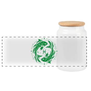 Pisces Symbol – Gentle & Modern - Panoramic Cookie Jar with Wooden Lid - white - Front