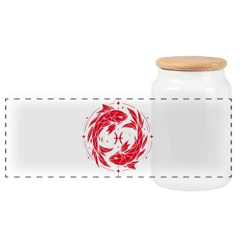 Pisces Symbol – Gentle & Modern - Panoramic Cookie Jar with Wooden Lid - white - Front
