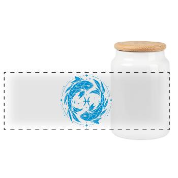 Pisces Symbol – Gentle & Modern - Panoramic Cookie Jar with Wooden Lid - white - Front