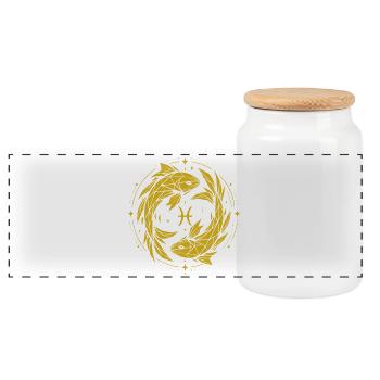 Fische Symbol – Sanft & Modern - Panorama Keksdose mit Holzdeckel - Weiß - Vorne