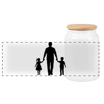 Father Child Silhouette Walking Family Dad Love - Panoramic Cookie Jar with Wooden Lid - white - Front