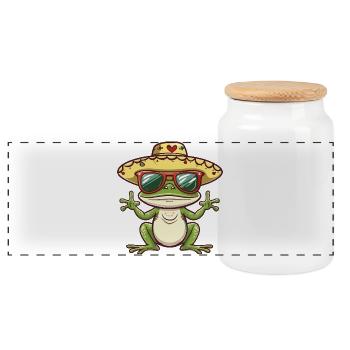 Sombrero drôle de grenouille - Boîte à biscuits avec couvercle en bois - blanc - Devant