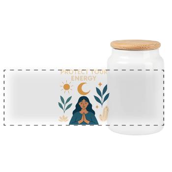 Schutz deiner Energie – Meditative Kraft - Panorama Keksdose mit Holzdeckel - Weiß - Vorne