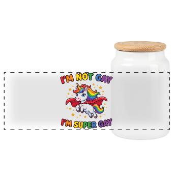 Mois de la fierté LGBT - Je ne suis pas gay, je suis supergay - Boîte à biscuits avec couvercle en bois - blanc - Devant