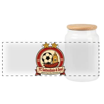 FC Seitenlinie & Senf - Panorama Keksdose mit Holzdeckel - Weiß - Vorne