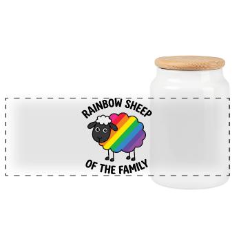 LGBTQ Pride Month - Rainbow Sheep of my Family - Panoramic Cookie Jar with Wooden Lid - white - Front