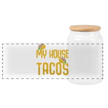 Quant à moi et ma maison, nous servirons des tacos à la salsa - Boîte à biscuits avec couvercle en bois - blanc - Devant