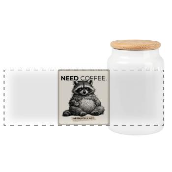 Need Coffee Funny Raccoon - Panorama Keksdose mit Holzdeckel - Weiß - Vorne
