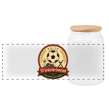 SV Grätsche Gourmet - Panorama Keksdose mit Holzdeckel - Weiß - Vorne