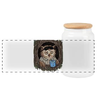 Caffeine is a Lie Eule Kaffee - Panorama Keksdose mit Holzdeckel - Weiß - Vorne