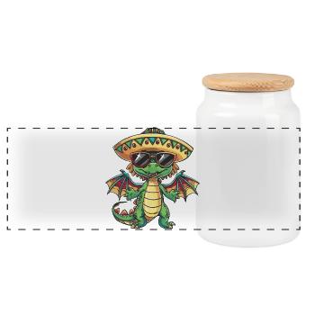 Dragon Funny Sombrero - Panoramic Cookie Jar with Wooden Lid - white - Front