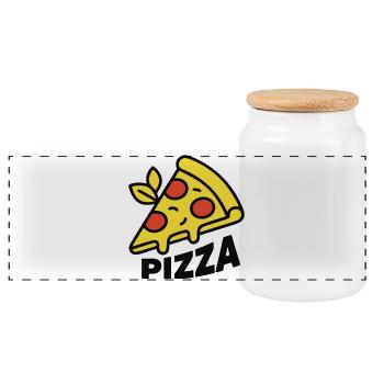 Pizza Stück Schriftzug Italien Pizzeria - Panorama Keksdose mit Holzdeckel - Weiß - Vorne