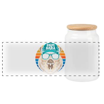 Biber mit Retro Cap und Sonnenbrille - Panorama Keksdose mit Holzdeckel - Weiß - Vorne