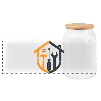 Caretaker Coat of Arms – Craftsman Logo - Panoramic Cookie Jar with Wooden Lid - white - Front