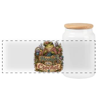 Grenouille crochetée au crochet - Boîte à biscuits avec couvercle en bois - blanc - Devant