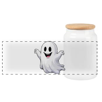 Fantôme de dessin animé joyeux - Boîte à biscuits avec couvercle en bois - blanc - Devant