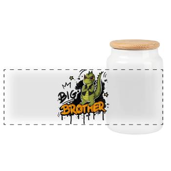 Dino Großer Bruder Style - Panorama Keksdose mit Holzdeckel - Weiß - Vorne