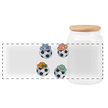Ballons de football avec chapeau - Boîte à biscuits avec couvercle en bois - blanc - Devant