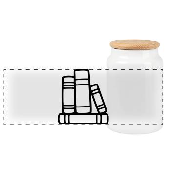 Book Stack Reading Book Club Teacher Library - Panoramic Cookie Jar with Wooden Lid - white - Front