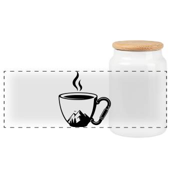 Kaffeetasse Karabiner Berge Outdoor - Panorama Keksdose mit Holzdeckel - Weiß - Vorne