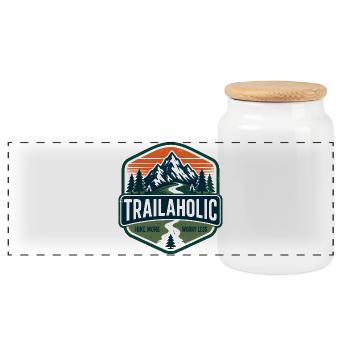 Trialaholic - Hike More, Worry Less - Panoramic Cookie Jar with Wooden Lid - white - Front