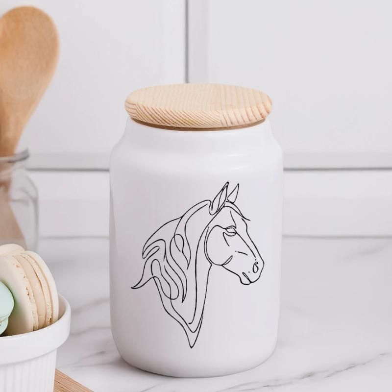 Art de lignes de chevaux minimalistes - Conception élégante de lignes Boîte à biscuits avec couvercle en bois