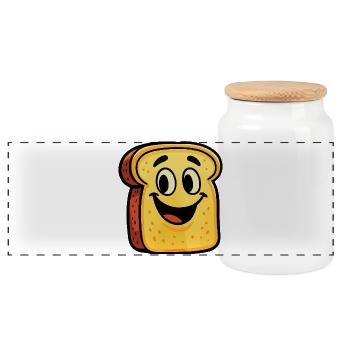 Kawaii toast with backpack - Panoramic Cookie Jar with Wooden Lid - white - Front